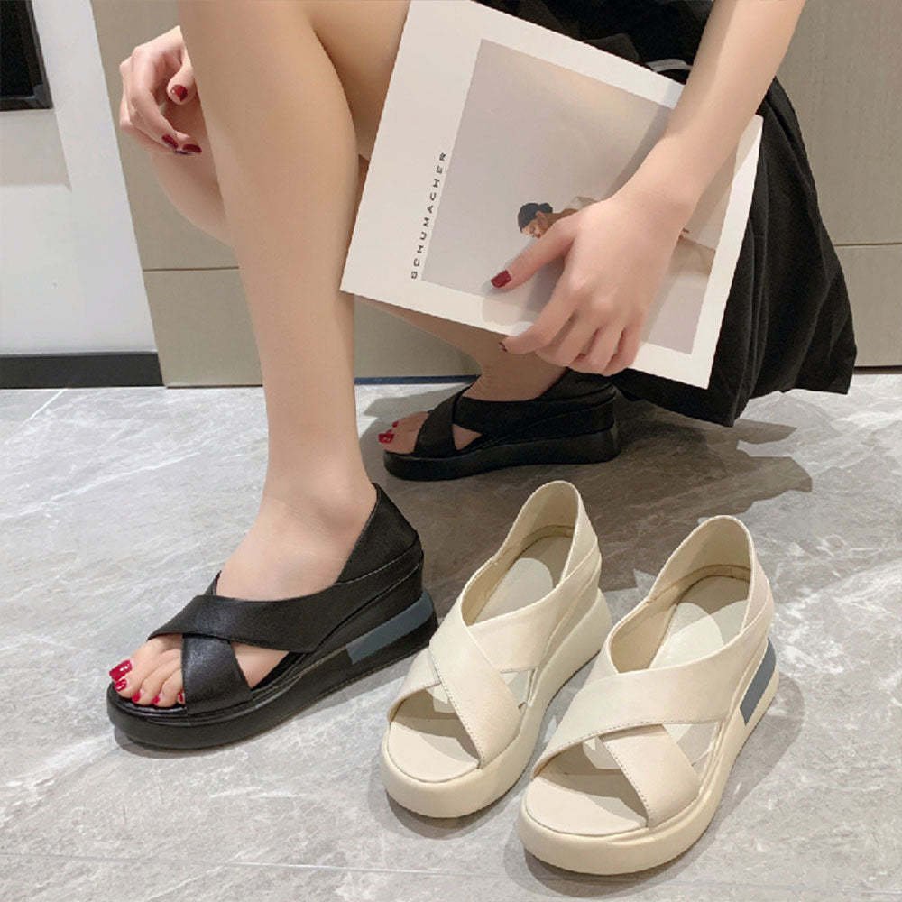 Open Toe Platform Cross Strap Two-Wear Sandals