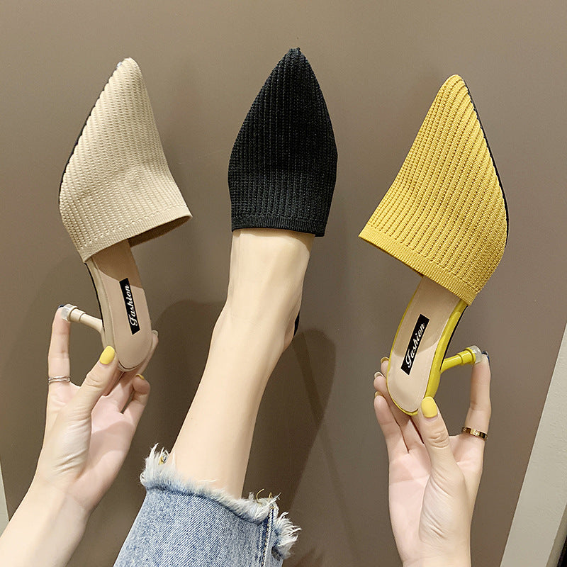 Women's Weave Vintage Half Pointed Toe Cap Sandals