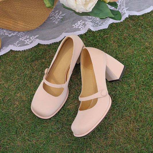 Majorie Square Toe Block Heels Mary Jane Shoes
