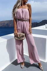 Temperament Solid Color Tube Top Wrinkled Jumpsuit