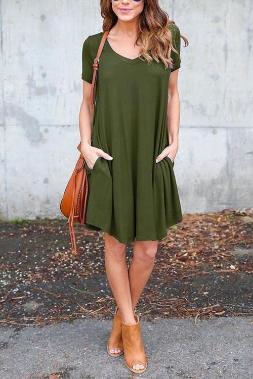 V-neck Casual Pocket Mini Dress