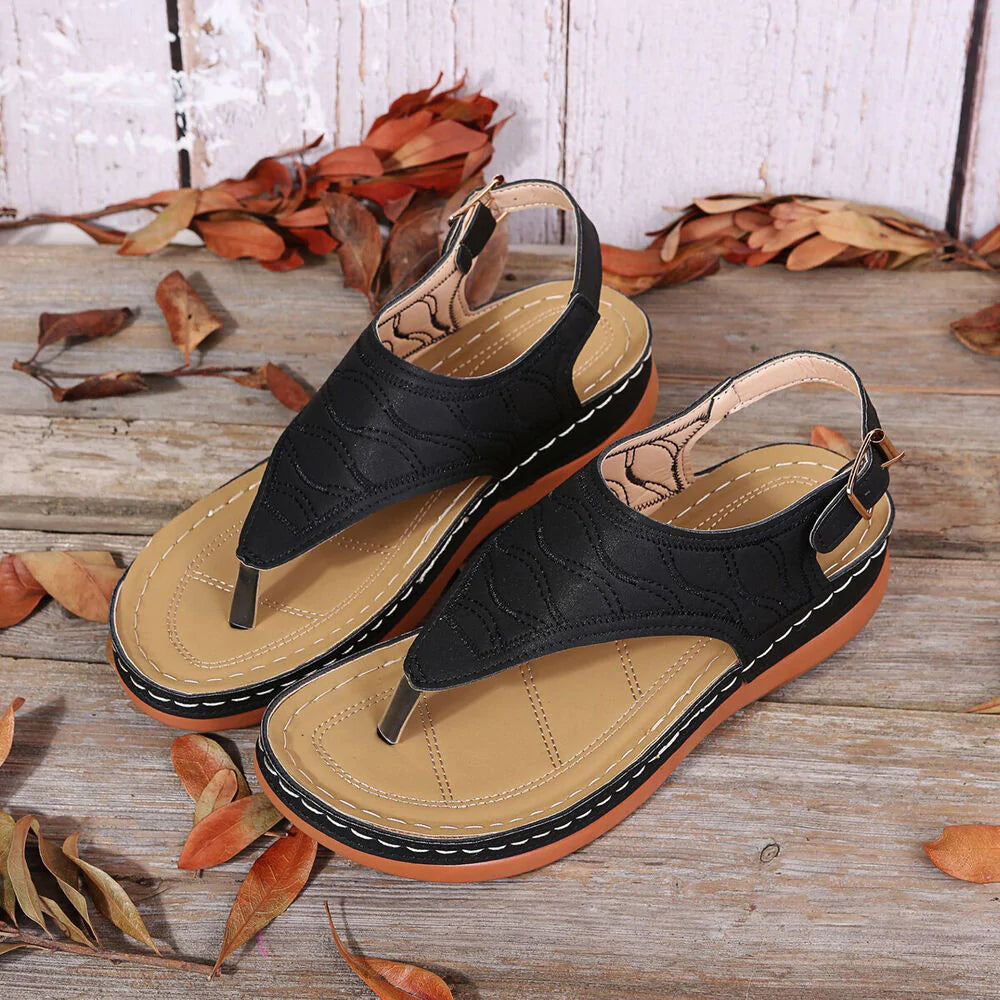 Low-Wedge Leather Orthopedic Arch Support Sandals Diabetic Walking Sandals