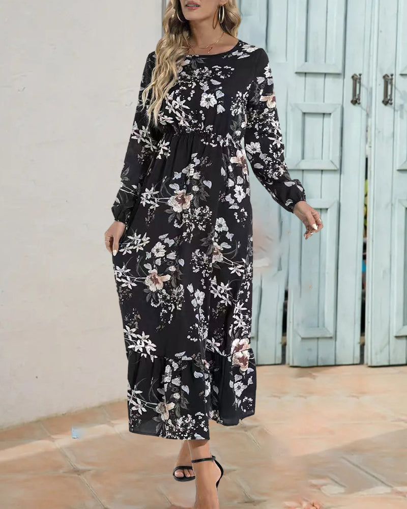 Elegant floral print round neck dress