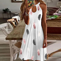 White Sleeveless Print Mini Dress