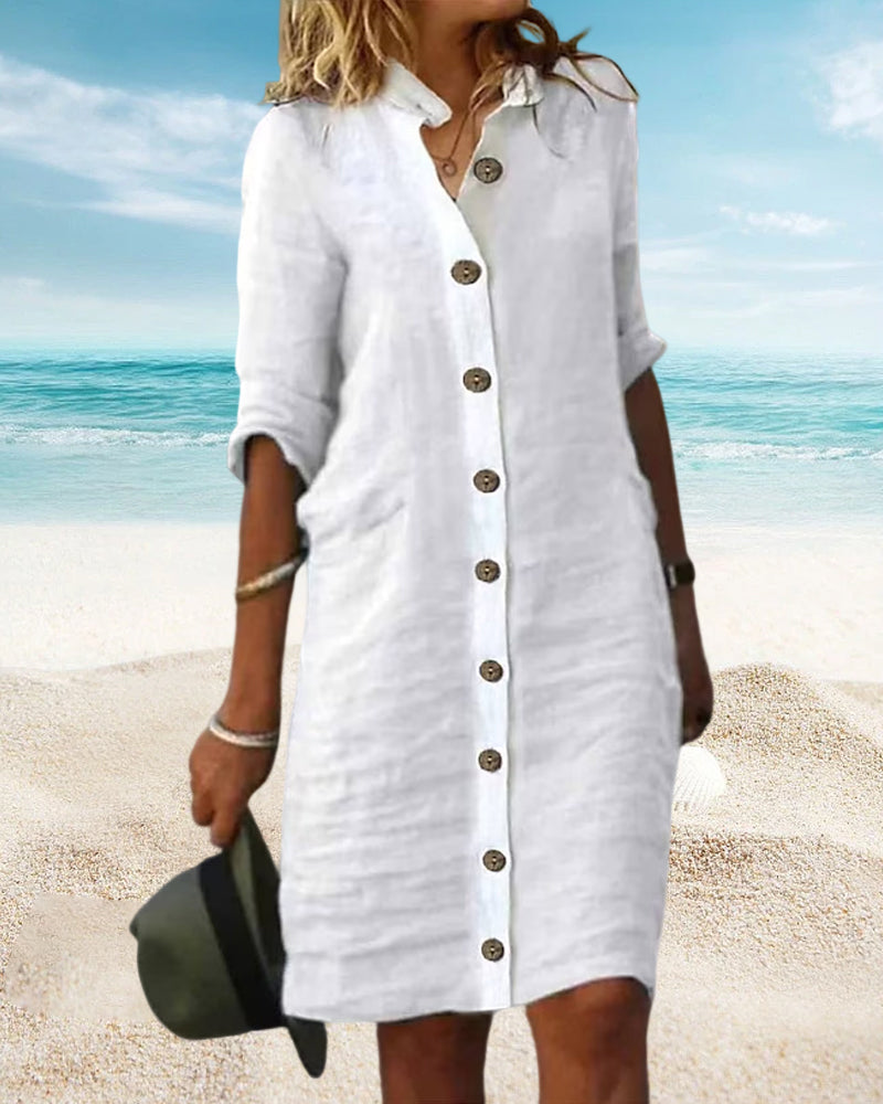 Solid color button dress
