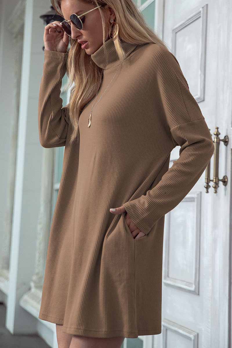 Solid Color Round Neck Dress(4 Colors)