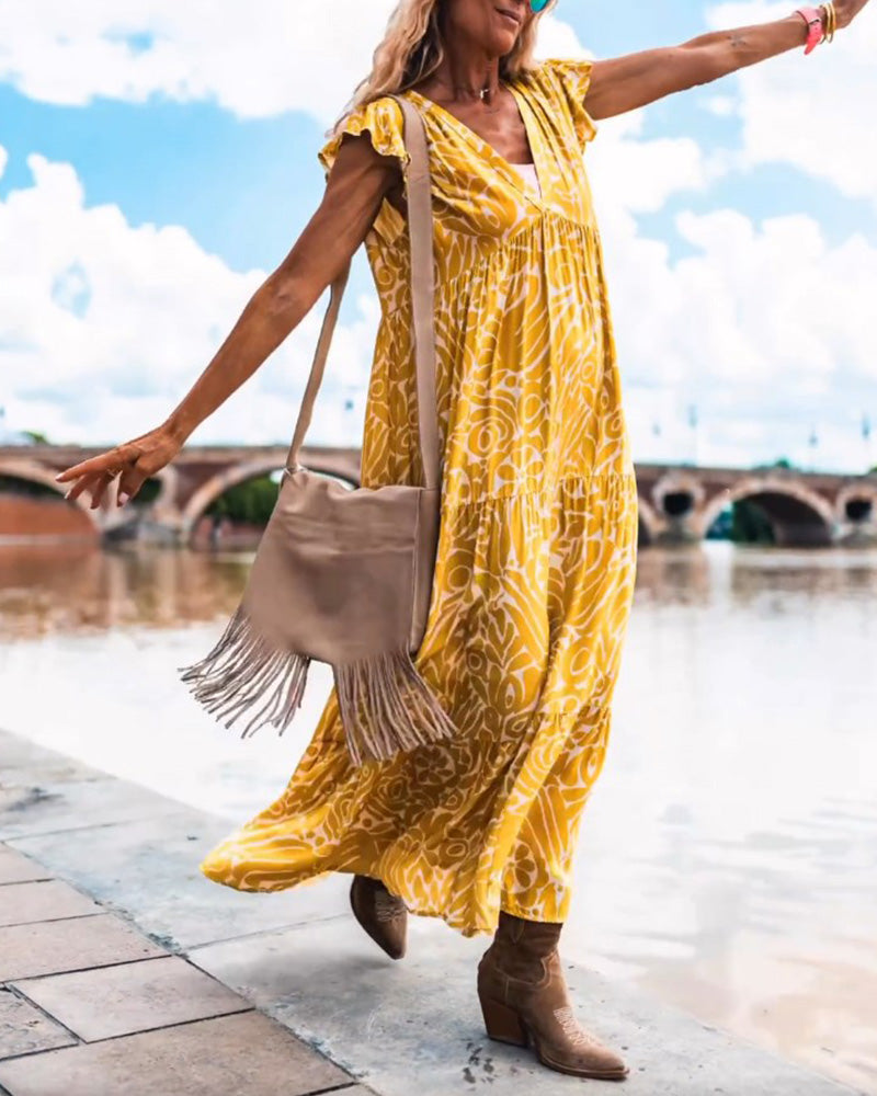 Printed ruffle casual dress