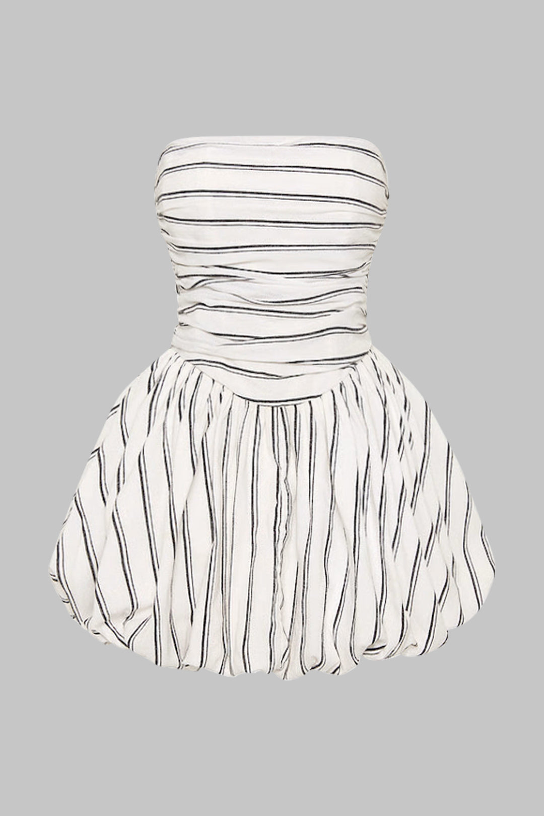 Stripe Print Ruched Strapless Sleeveless Mini Dress