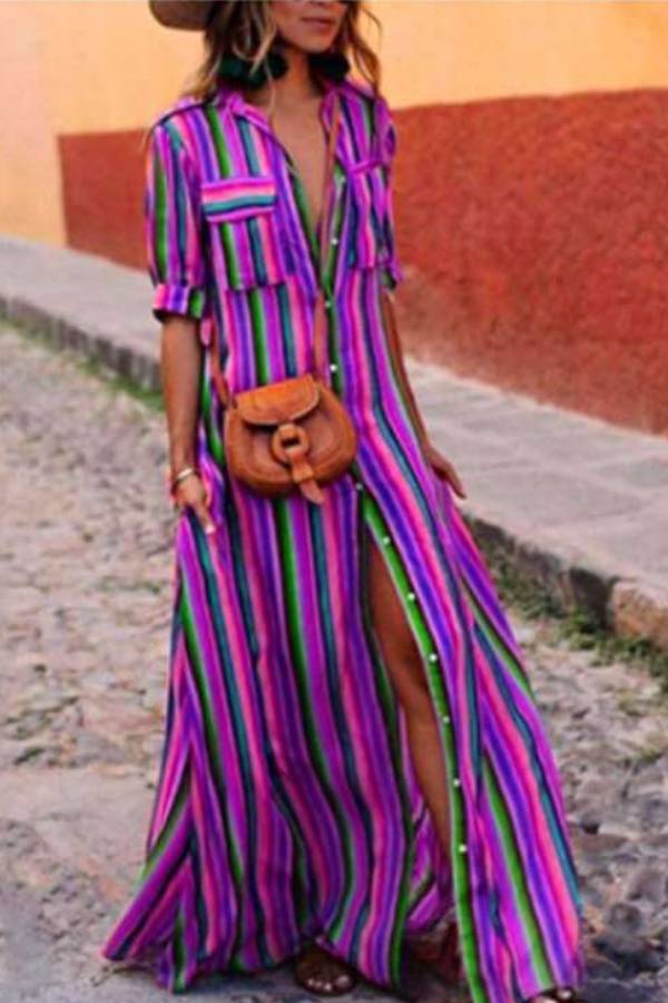 BOHEMIAN MULTICOLOR STRIPED DRESS