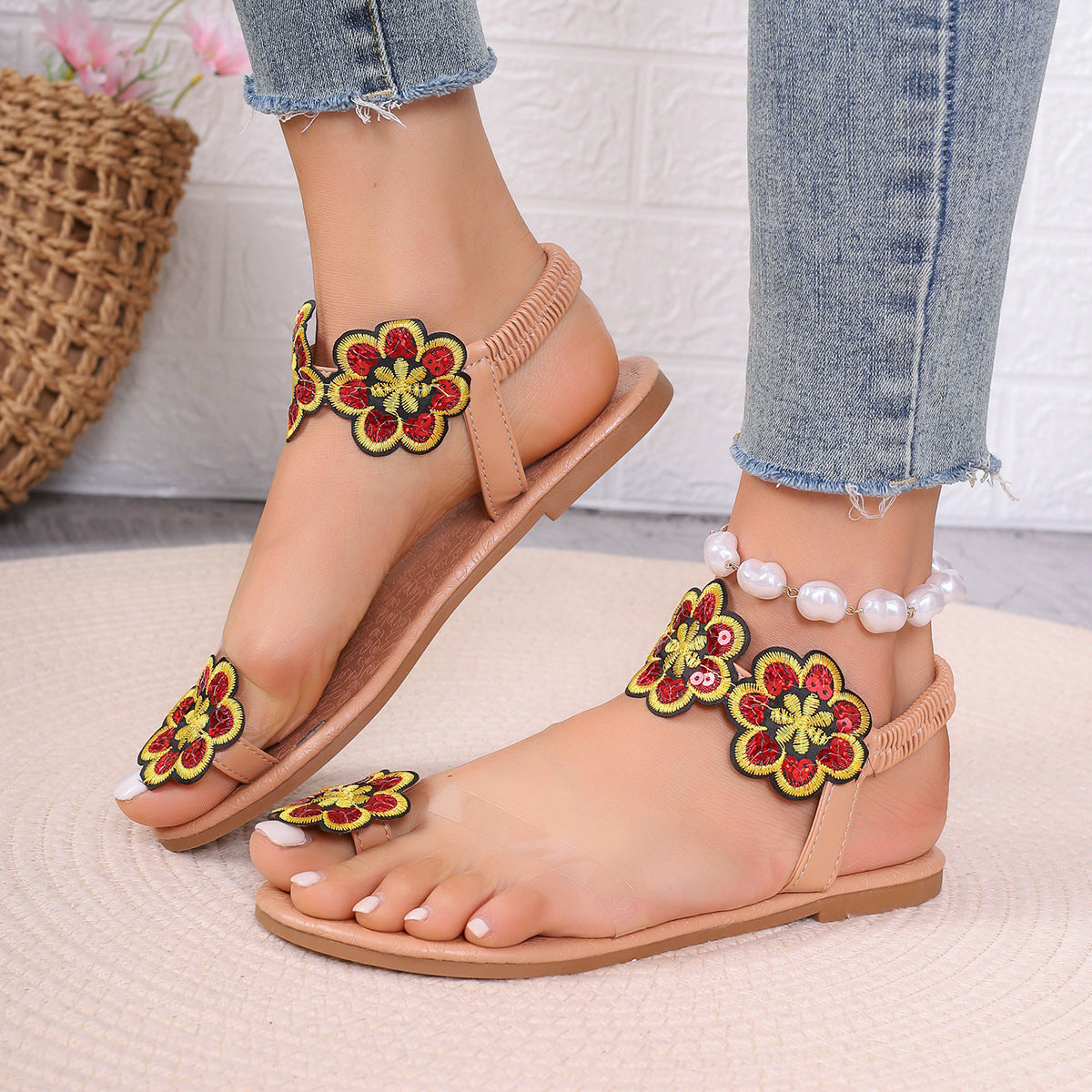 Women's Plus Size Flower Flat Vacation Style Sandals