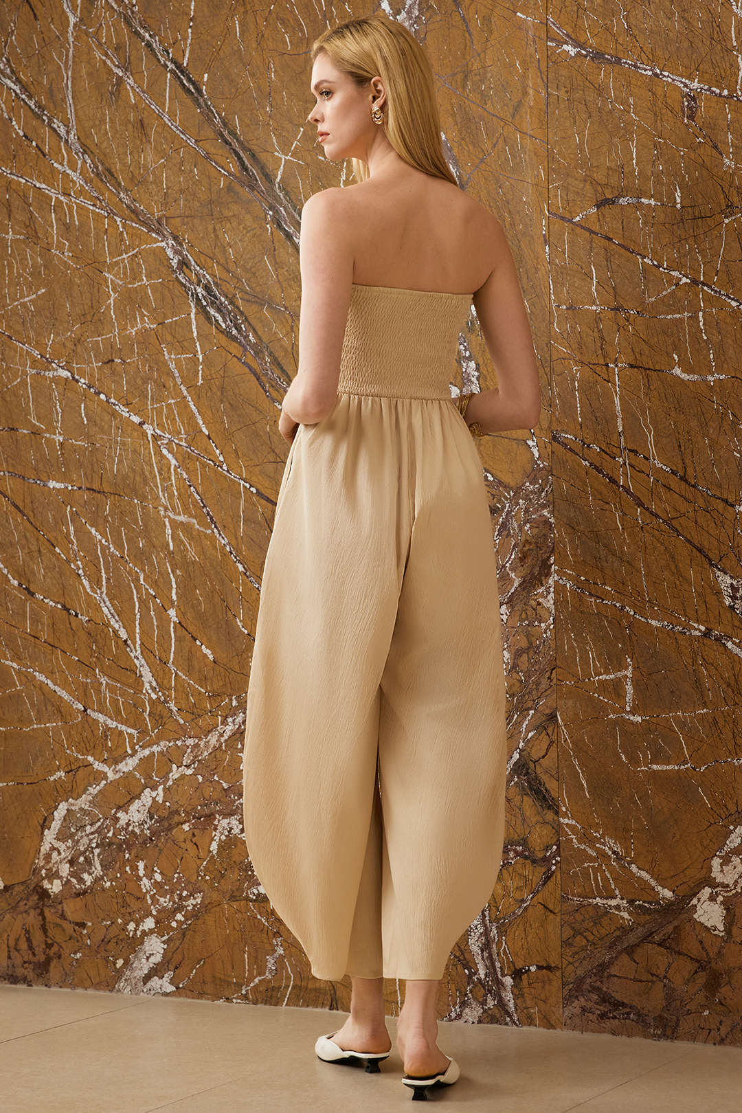 Strapless Tie-Up Ruched Sleeveless Jumpsuit