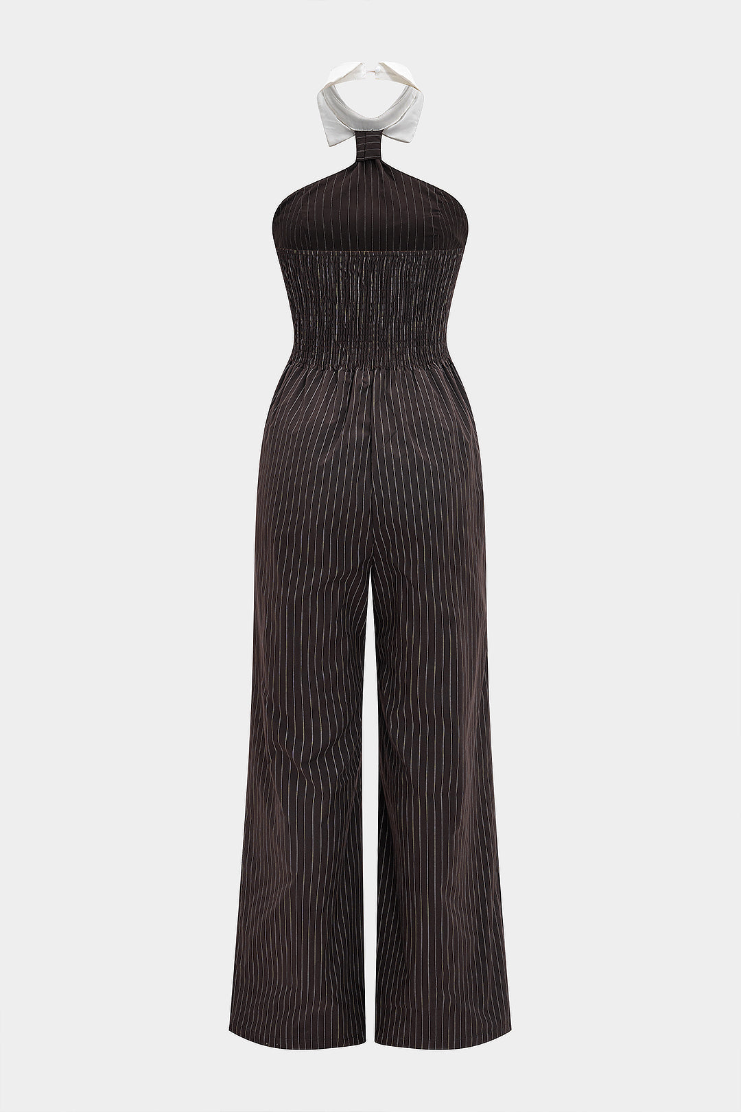 Stripes Print Backless Ruched Sleeveless Jumpsuit