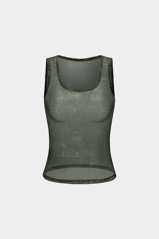 Tie Dye Print Mesh Tank Top