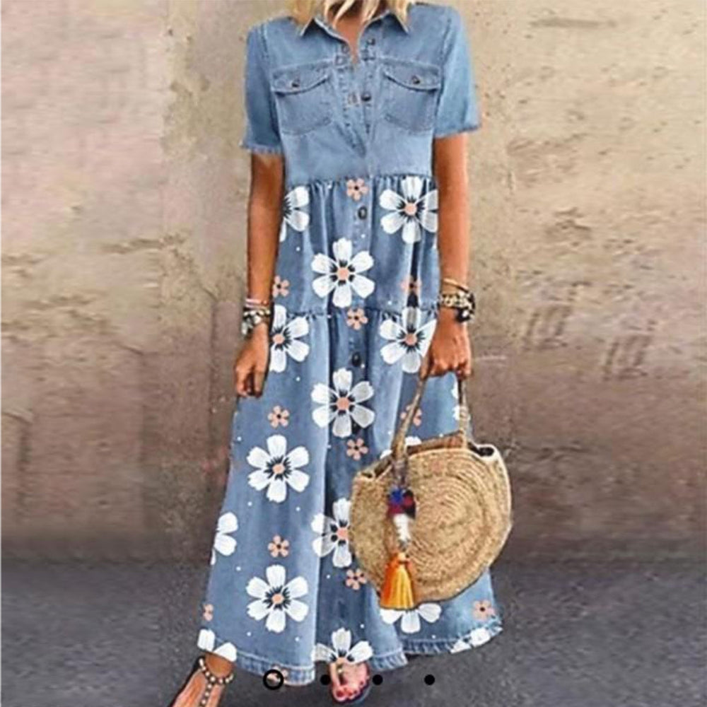 Comfy Short Sleeve Floral Print Maxi Dress