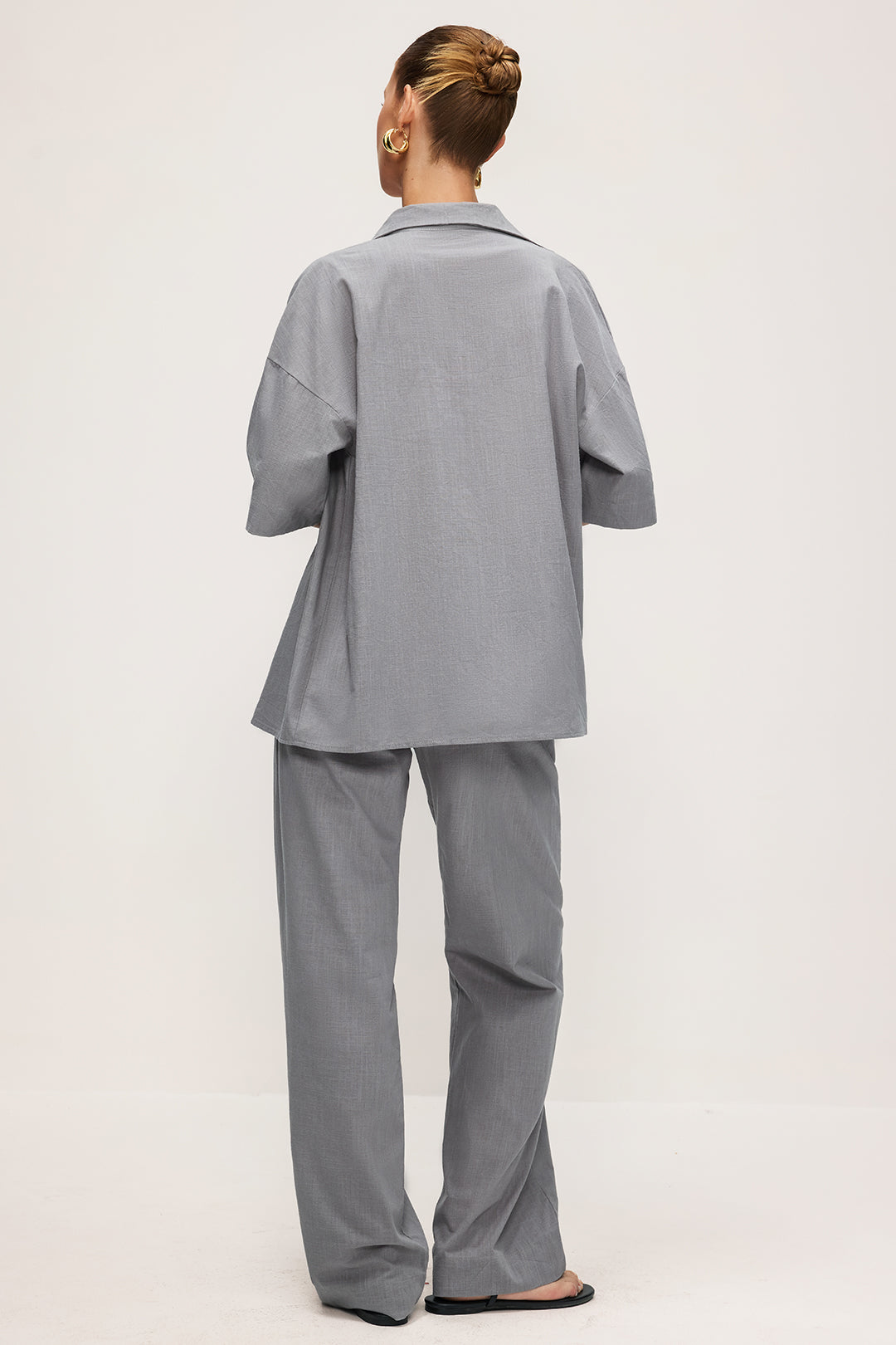 Tie Front Buttoned Shirt And High Waist Trousers Set