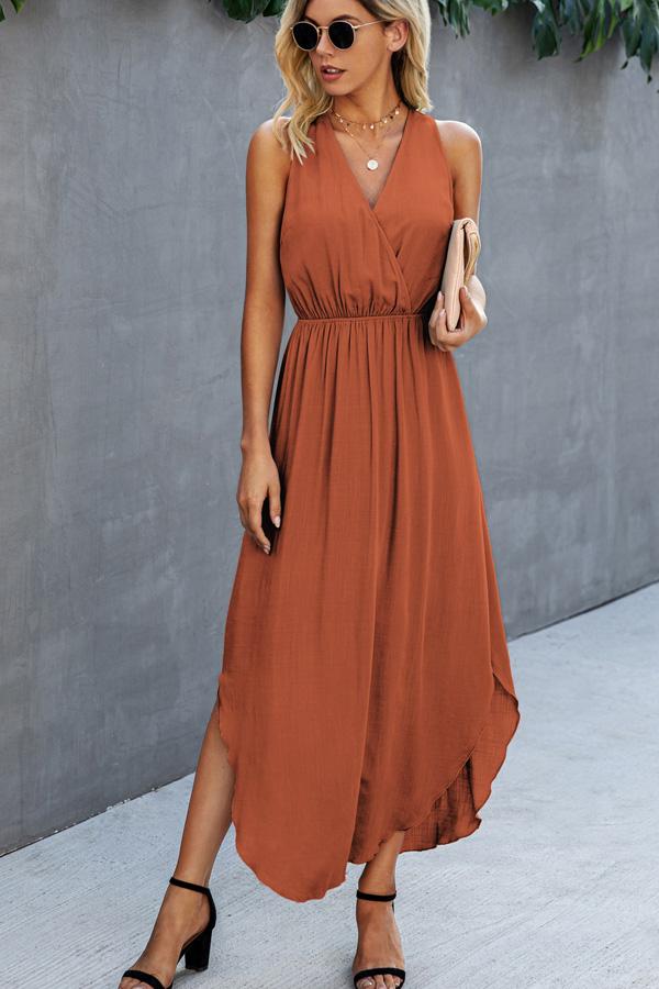 V Neck High Waist Sleeveless Maxi Dress