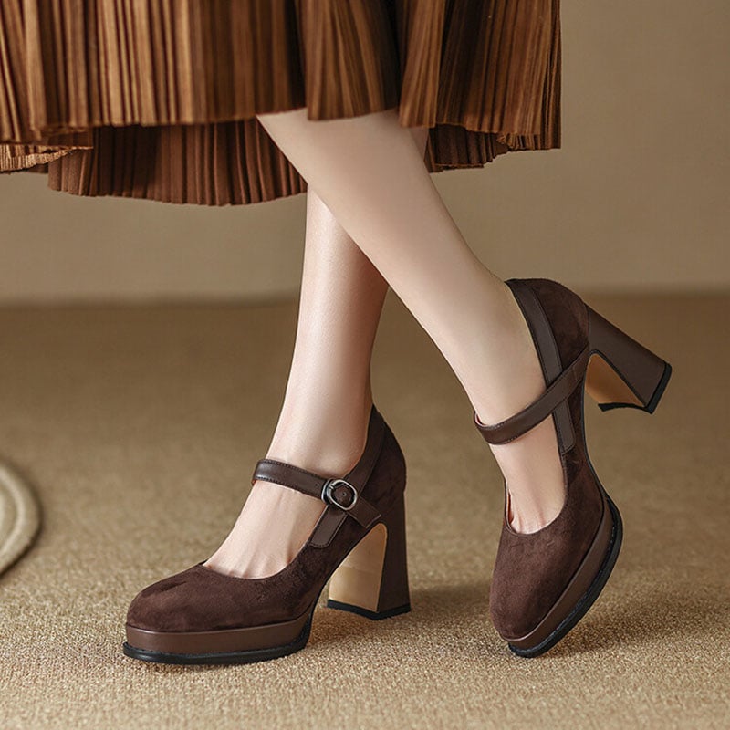 Dory Round Toe Block Heels Pumps Shoes