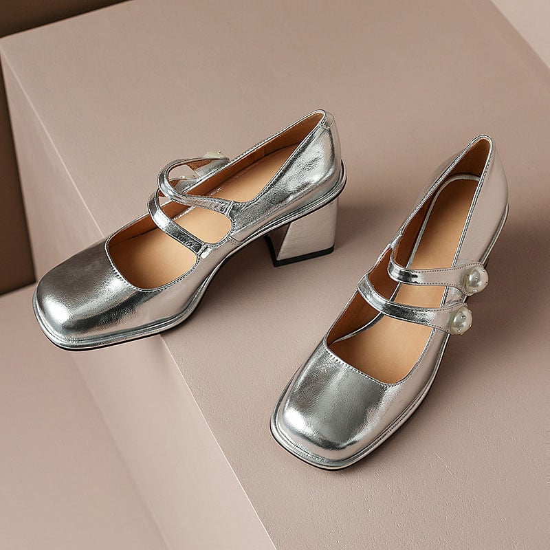 Guillerma Square Toe Block Heels Mary Jane Shoes