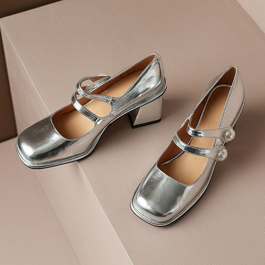 Guillerma Square Toe Block Heels Mary Jane Shoes