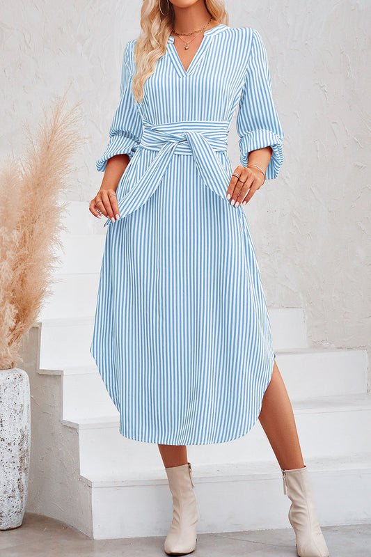 V-neck Striped Tie Dress