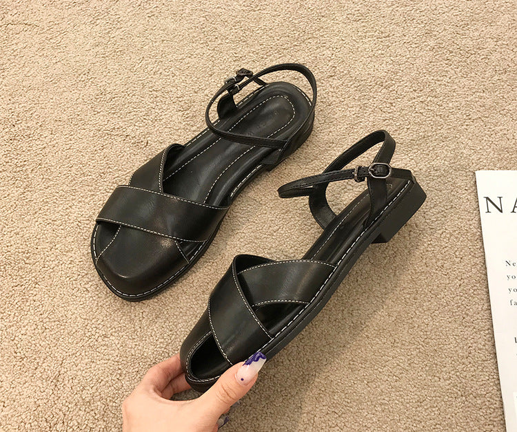 Women's Toe Summer Buckle Low Flat Box Sandals