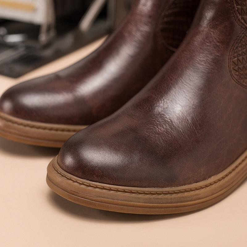 British Style Leather Western Boots Handmade Cowboy Boots Back Zip Brown/Coffee