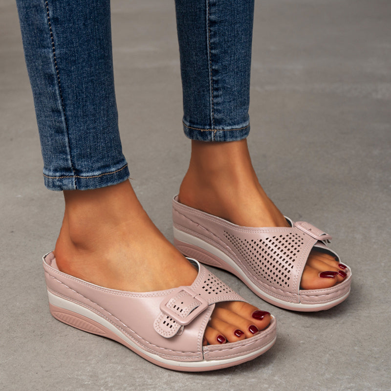 Female One-Word With Fish Mouth Sandals And Slippers Slope Heel Platform Slope Heel Casual Shoes