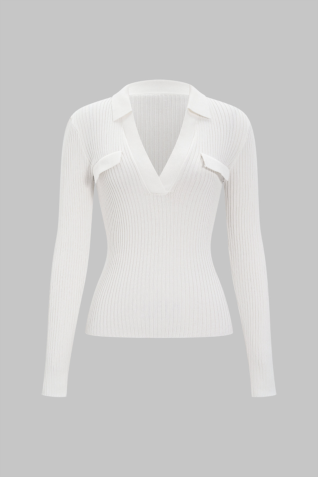 V-Neck Collar Texture Long-Sleeve Top