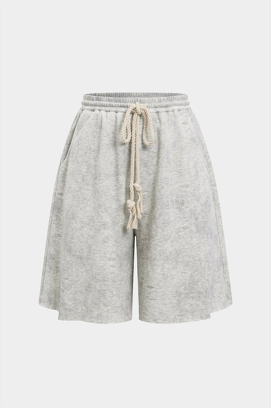 Washed High Waist Tie-Up Shorts