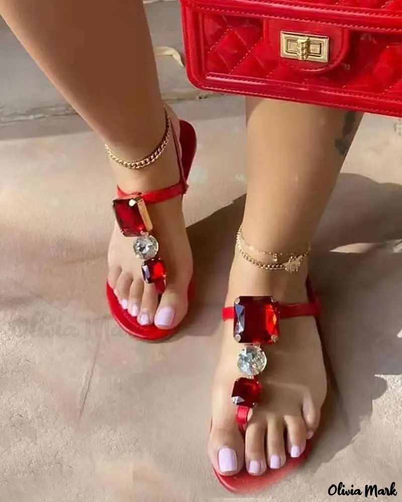 Toe Post Square Gems Slingback Flat Sandals