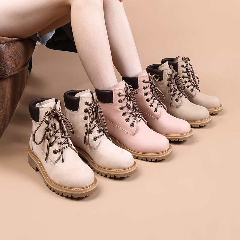 Women's Handmade High Lace-up Boot in Nubuck Calfskin Waterproof