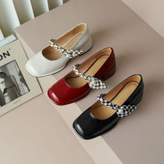 Carona Square Toe Block Heels Mary Jane Shoes