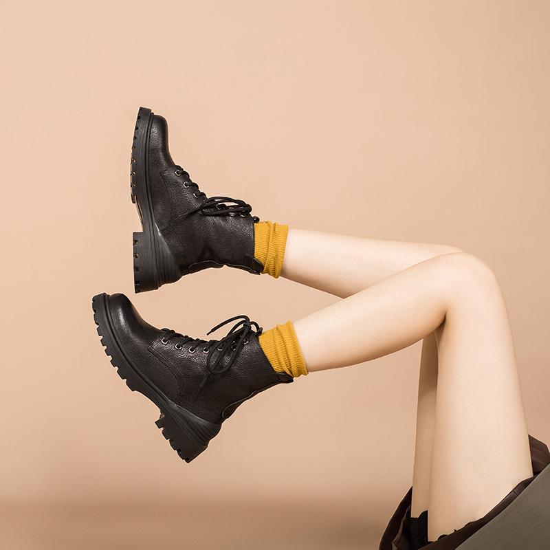 Leather Boots Designer Retro Chunky Riding Boots Handmade Black/Yellow