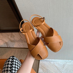 Women's Toe Summer Buckle Low Flat Box Sandals