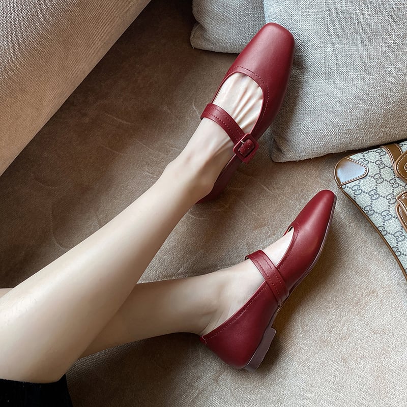 Deva Square Toe Block Heels Pumps