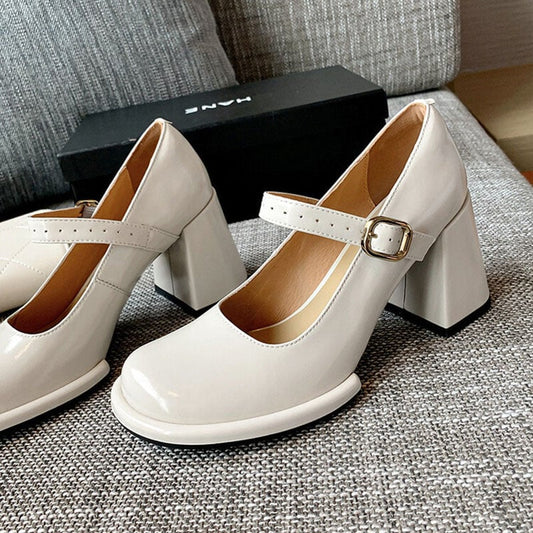 Emmalie Round Toe Block Heels Mary Jane Shoes