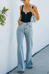 Split Mid Rise Denim Pants