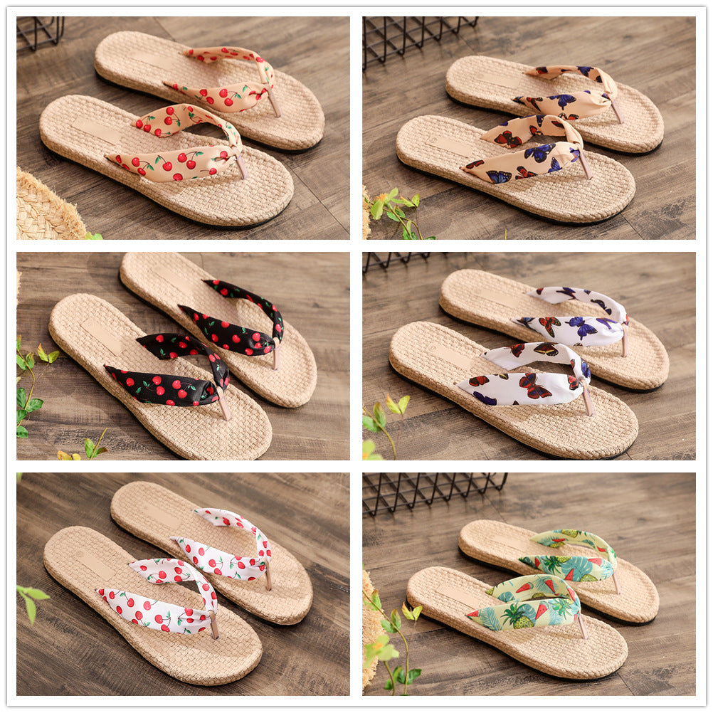 Women's Flip-flops Summer Wear Fashionable Imitation Linen Sandals