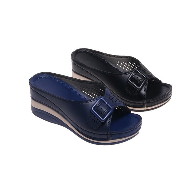Female One-Word With Fish Mouth Sandals And Slippers Slope Heel Platform Slope Heel Casual Shoes