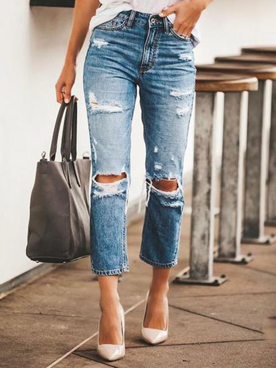 Casual Distressed Ripped Straight Jeans