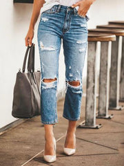 Casual Distressed Ripped Straight Jeans