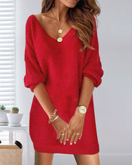 Casual V-neck sweater Dress