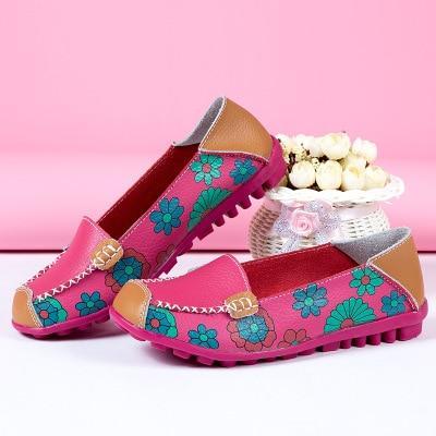 Fashion Ballet Summer Flower Print Shoes Genuine Leathe Loafers Ladies Flats Shoes