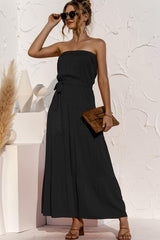 Solid Color Tie Waist Tube Maxi Dress