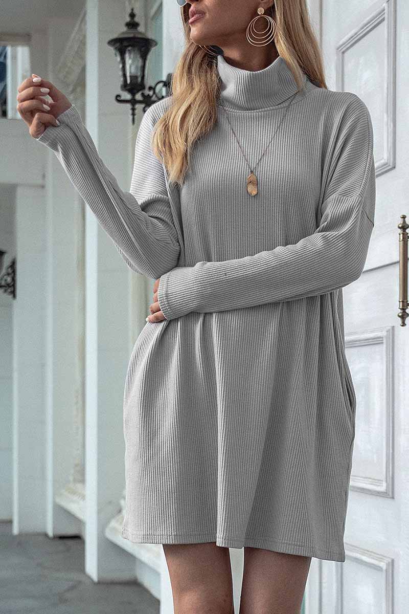 Solid Color Round Neck Dress(4 Colors)