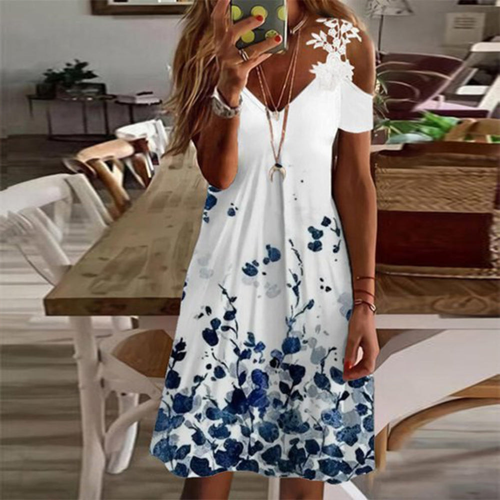 Trendy Short Sleeve Blue Mini Dress