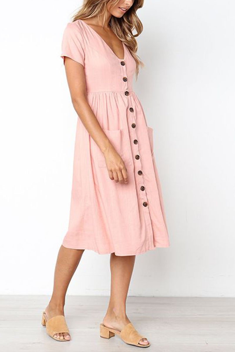 V-neck Pocket Midi Dress(4 Colors)