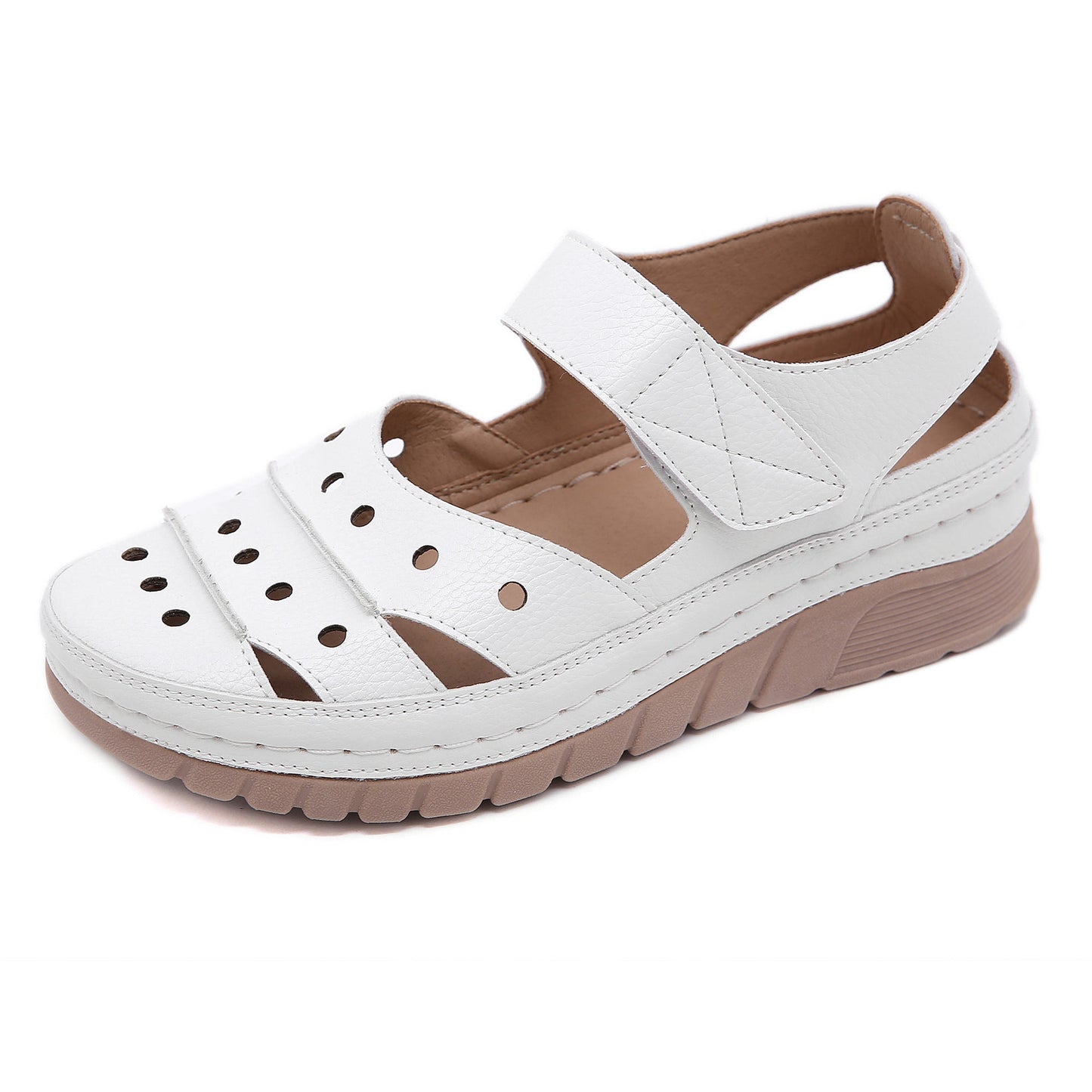 Women's Casual Platform Flat Comfort Breathable Leather Walking Shoes