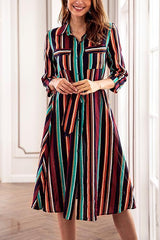 Colorful Striped Long Sleeve Shirt Dress