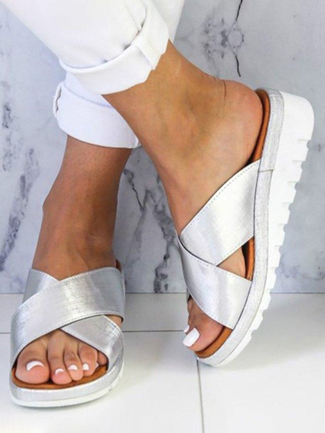 Cross Strap Casual Wedge Slippers